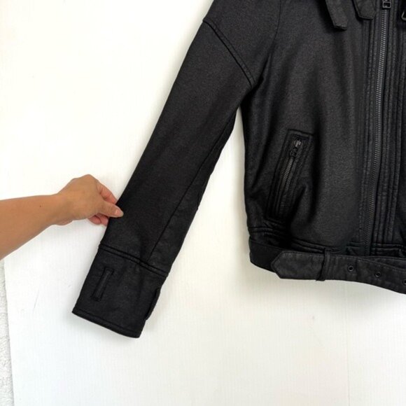 Free People black Vegan Leather Sherpa Collar MotoJacket size XSmall - Picture 5 of 10